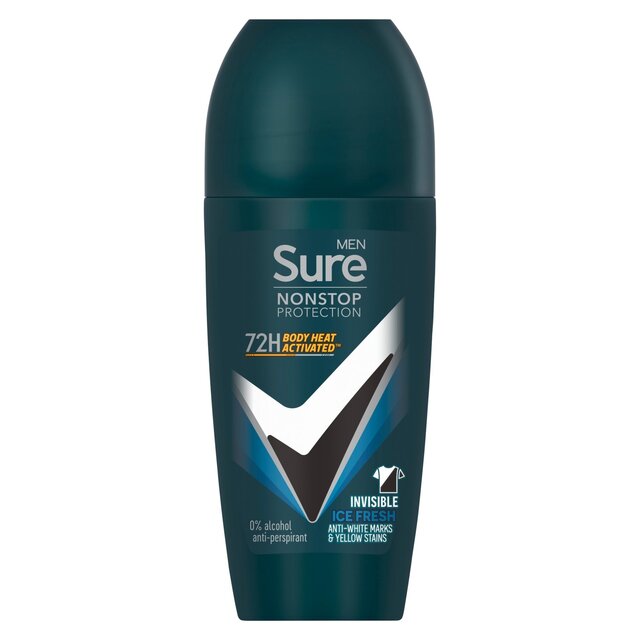 Sure hommes 72hr Rouleau déodorant antiparerspirant non-stop sur la glace invisible 50 ml