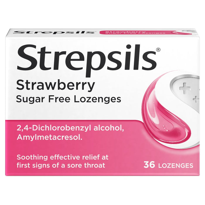 Estrepsils pastillas sin azúcar de fresa para dolor de garganta 36 por paquete