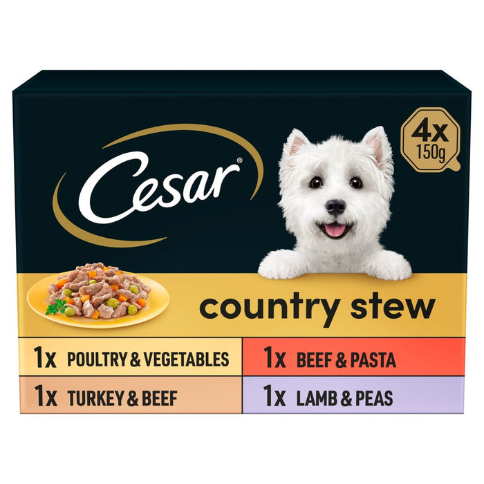 César country ragoût de plats de nourriture pour chiens humides adultes mélangés dans la sauce 4 x 150g