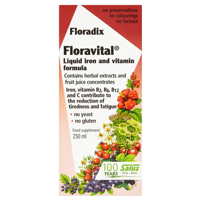 Floradix Floravital Flüssiges Eisen und Vitaminglutenfreier Formel 250 ml
