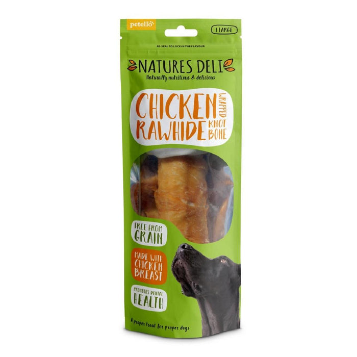Natures Deli Chicken Wrapped Rawhide Knot Bone Large Dog Treats 150g