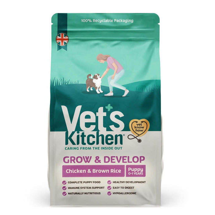 VET's Kitchen Grow & Desarrole Puppy Dry Dog Food Chicken y arroz marrón 7.5 kg