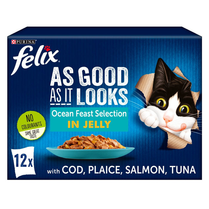 Felix aussi bien qu'il a l'air de nourriture pour chats festes océaniques en gelée 12 x 100g